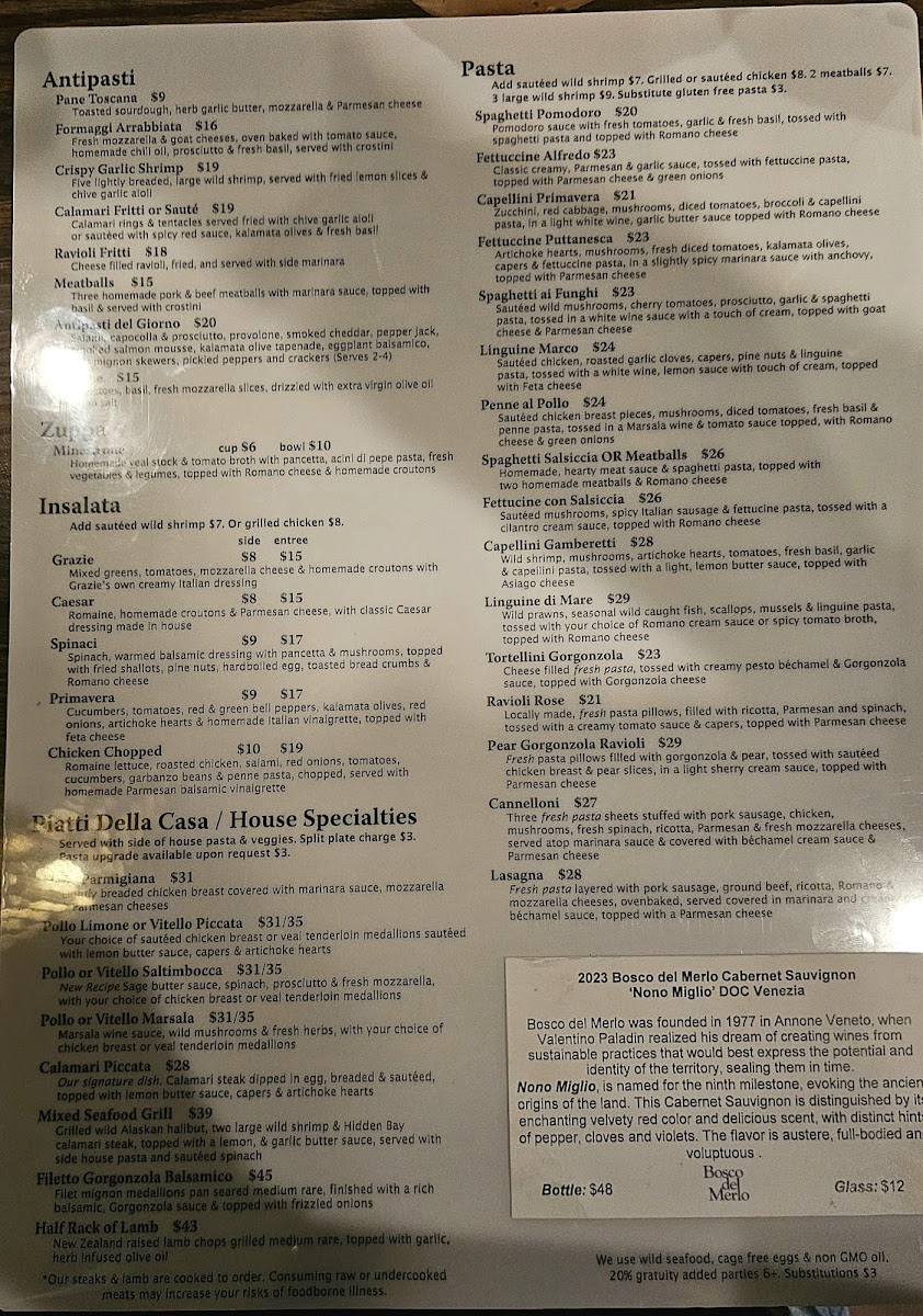 Menu Grazie Ristorante Italiano Southcenter-4