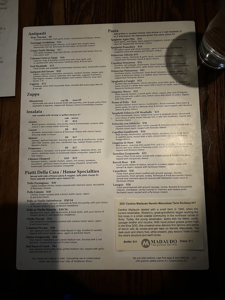 Menu Grazie Ristorante Italiano Southcenter-7