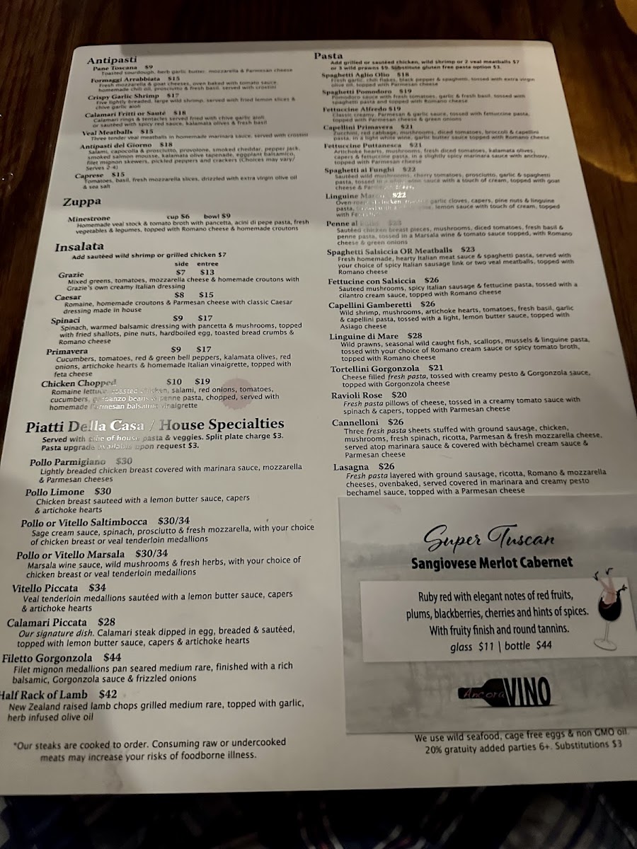 Menu Grazie Ristorante Italiano Southcenter-8