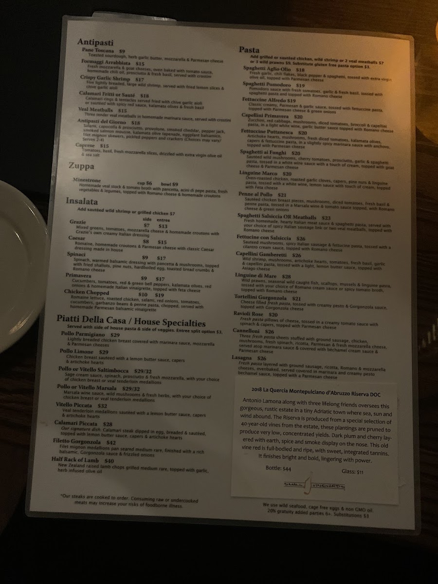 Menu Grazie Ristorante Italiano Southcenter-9